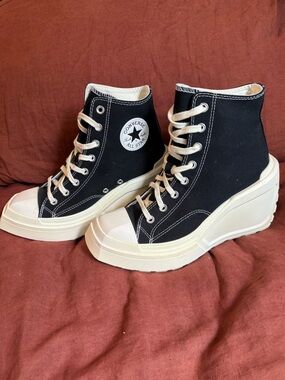 Converse Black High-Top Wedge Platform Boots with Cream Sole